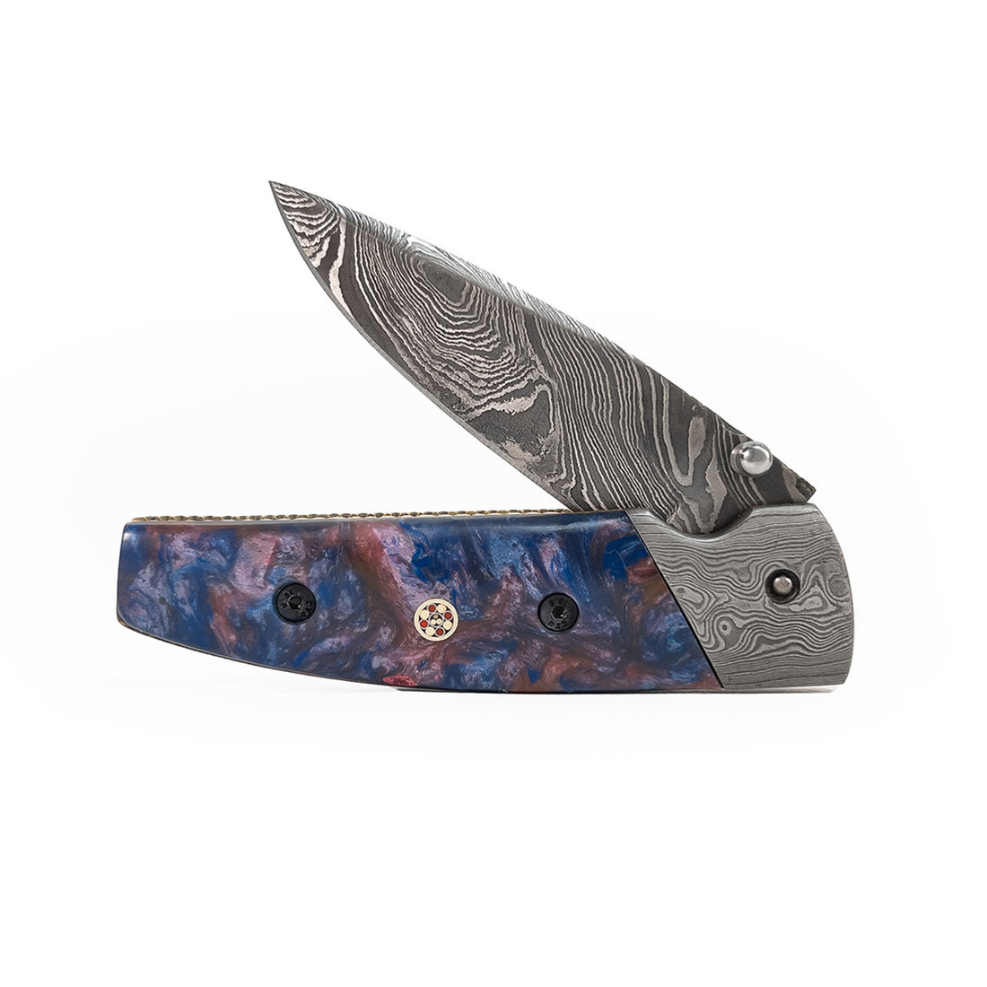 Canivete artesanal de coleção lâmina aço damasco.
