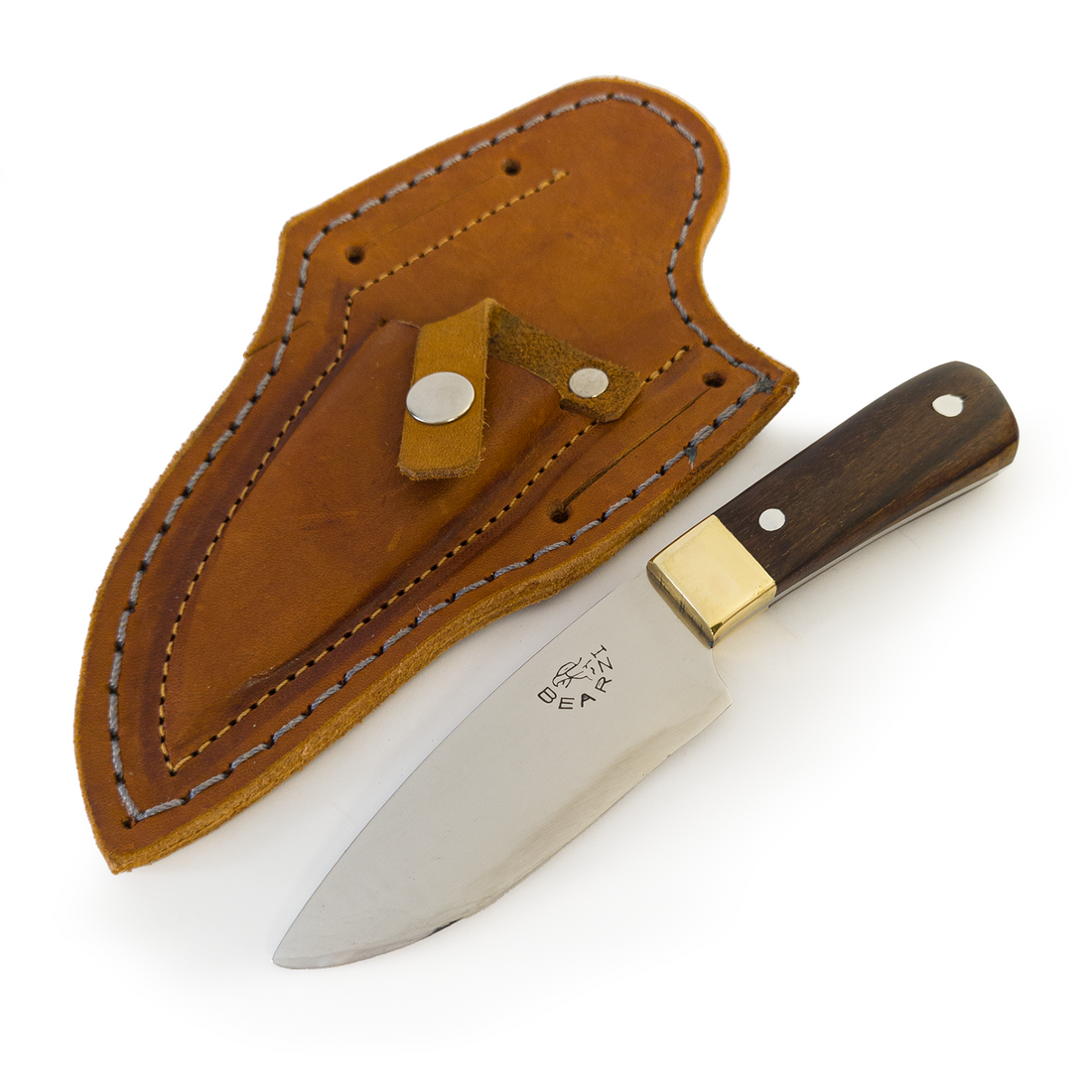Faca EDC Bushcraft artesanal modelo Piccola cabo madeira nobre de jacarandá. 