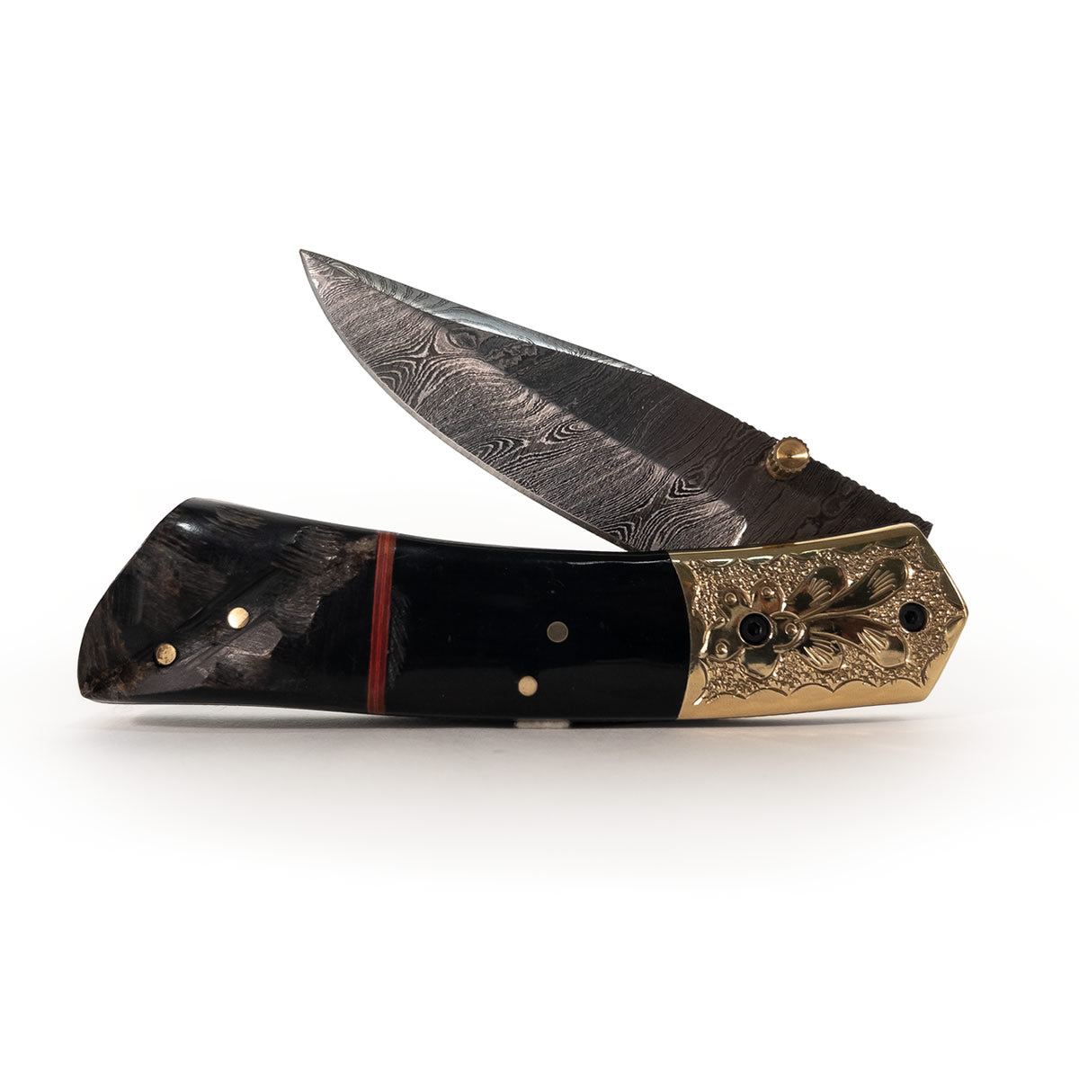 Canivete de aço damasco artesanal e chifre